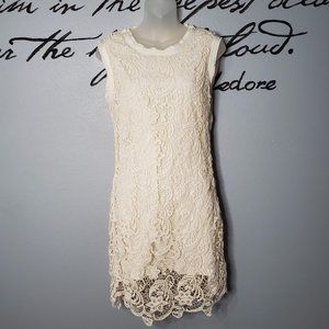 BLVD Cream Colored Lace Sleeveless Sheath Dress, M